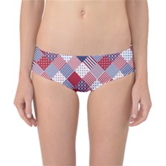 Usa Americana Diagonal Red White & Blue Quilt Classic Bikini Bottoms by PodArtist