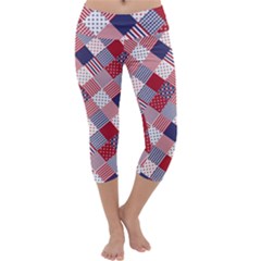 Usa Americana Diagonal Red White & Blue Quilt Capri Yoga Leggings by PodArtist