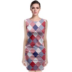 Usa Americana Diagonal Red White & Blue Quilt Sleeveless Velvet Midi Dress by PodArtist