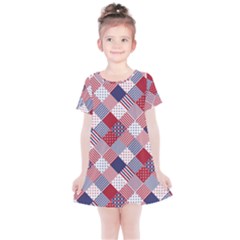 Usa Americana Diagonal Red White & Blue Quilt Kids  Simple Cotton Dress by PodArtist