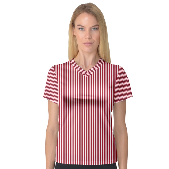 USA Flag Red and White Stripes V-Neck Sport Mesh Tee