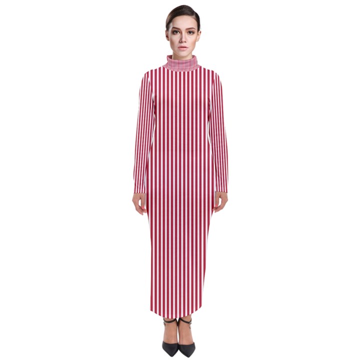 USA Flag Red and White Stripes Turtleneck Maxi Dress