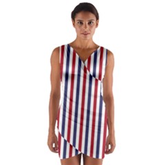 Usa Flag Red White And Flag Blue Wide Stripes Wrap Front Bodycon Dress by PodArtist