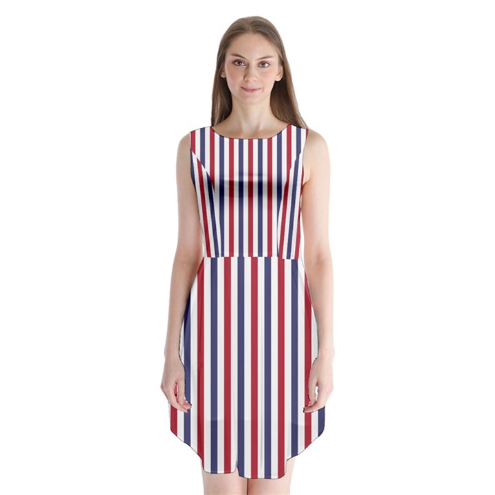 USA Flag Red White and Flag Blue Wide Stripes Sleeveless Chiffon Dress  