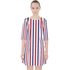 Usa Flag Red White And Flag Blue Wide Stripes Pocket Dress