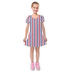 Usa Flag Red White And Flag Blue Wide Stripes Kids  Short Sleeve Velvet Dress by PodArtist