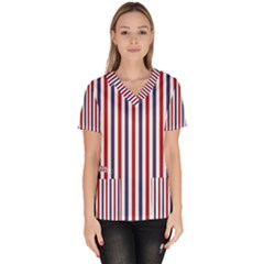 Usa Flag Red White And Flag Blue Wide Stripes Scrub Top by PodArtist