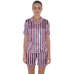 Usa Flag Red White And Flag Blue Wide Stripes Satin Short Sleeve Pyjamas Set by PodArtist