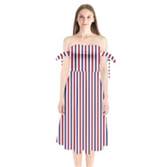 Usa Flag Red White And Flag Blue Wide Stripes Shoulder Tie Bardot Midi Dress by PodArtist