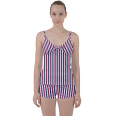 Usa Flag Red White And Flag Blue Wide Stripes Tie Front Two Piece Tankini by PodArtist