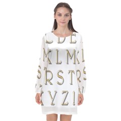 Letters Gold Classic Alphabet Long Sleeve Chiffon Shift Dress  by Sapixe