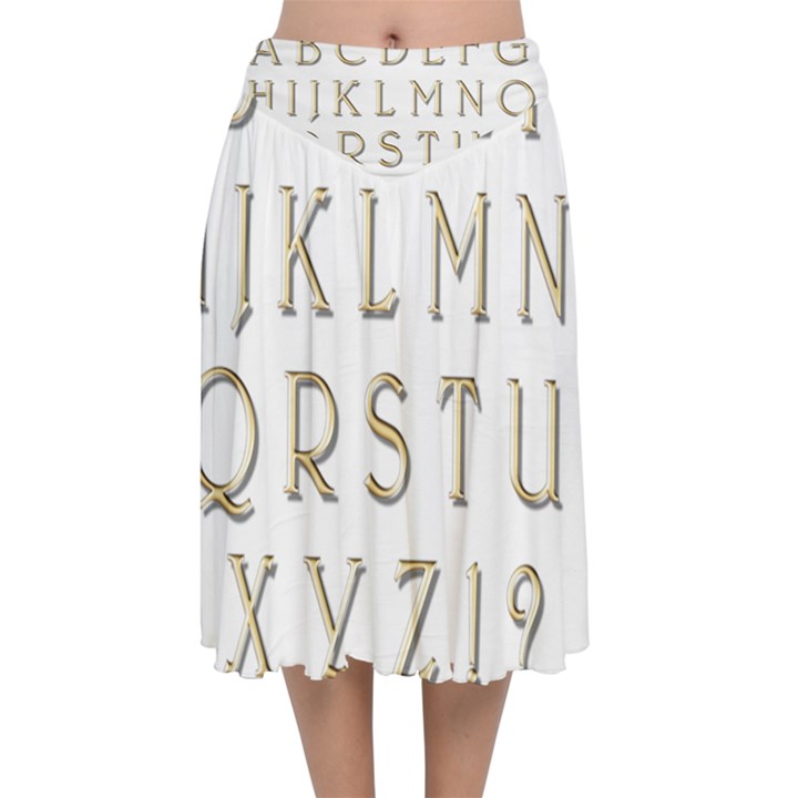 Letters Gold Classic Alphabet Velvet Flared Midi Skirt