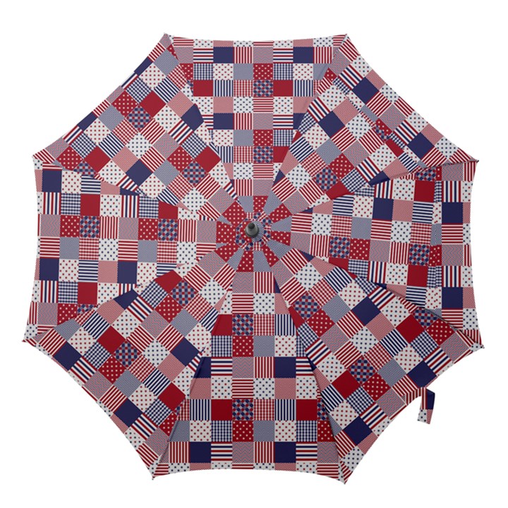 USA Americana Patchwork Red White & Blue Quilt Hook Handle Umbrellas (Large)