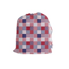 Usa Americana Patchwork Red White & Blue Quilt Drawstring Pouches (large)  by PodArtist