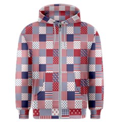 Usa Americana Patchwork Red White & Blue Quilt Men s Zipper Hoodie by PodArtist