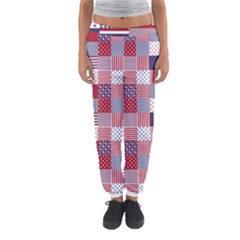 Usa Americana Patchwork Red White & Blue Quilt Women s Jogger Sweatpants by PodArtist