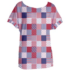 Usa Americana Patchwork Red White & Blue Quilt Women s Oversized Tee by PodArtist