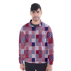 Usa Americana Patchwork Red White & Blue Quilt Windbreaker (men) by PodArtist