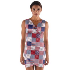 Usa Americana Patchwork Red White & Blue Quilt Wrap Front Bodycon Dress by PodArtist