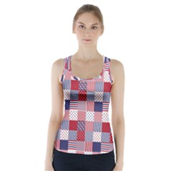 Usa Americana Patchwork Red White & Blue Quilt Racer Back Sports Top by PodArtist