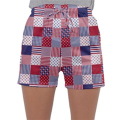 Usa Americana Patchwork Red White & Blue Quilt Sleepwear Shorts by PodArtist