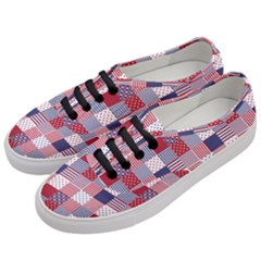 Usa Americana Patchwork Red White & Blue Quilt Women s Classic Low Top Sneakers by PodArtist