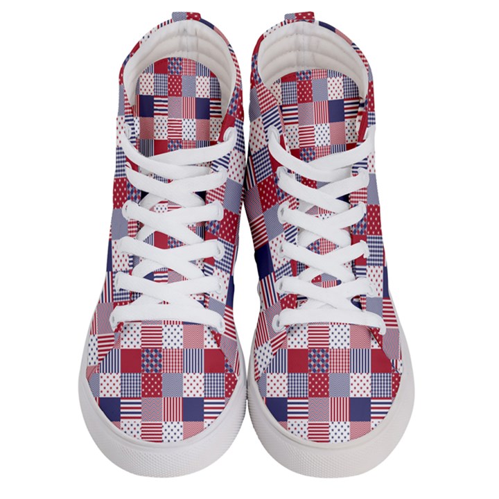 USA Americana Patchwork Red White & Blue Quilt Men s Hi-Top Skate Sneakers