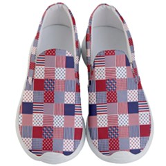 Usa Americana Patchwork Red White & Blue Quilt Men s Lightweight Slip Ons by PodArtist