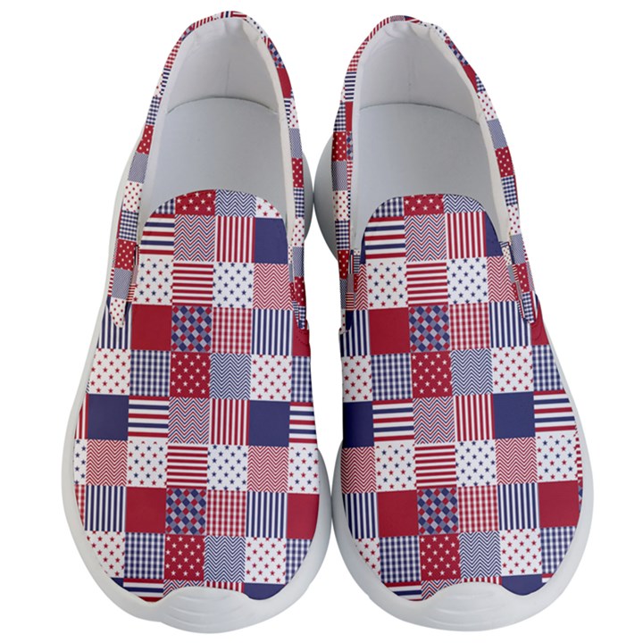 USA Americana Patchwork Red White & Blue Quilt Men s Lightweight Slip Ons