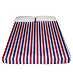 Usa Flag Red And Flag Blue Narrow Thin Stripes  Fitted Sheet (queen Size) by PodArtist