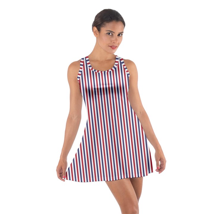 USA Flag Red and Flag Blue Narrow Thin Stripes  Cotton Racerback Dress