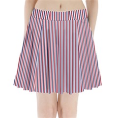 Usa Flag Red And Flag Blue Narrow Thin Stripes  Pleated Mini Skirt by PodArtist