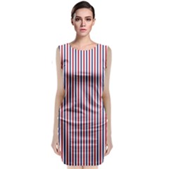 Usa Flag Red And Flag Blue Narrow Thin Stripes  Sleeveless Velvet Midi Dress by PodArtist