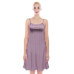 Usa Flag Red And Flag Blue Narrow Thin Stripes  Spaghetti Strap Velvet Dress by PodArtist