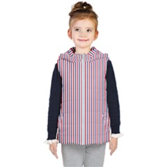 Usa Flag Red And Flag Blue Narrow Thin Stripes  Kid s Hooded Puffer Vest by PodArtist