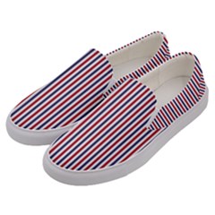 Usa Flag Red And Flag Blue Narrow Thin Stripes  Men s Canvas Slip Ons by PodArtist