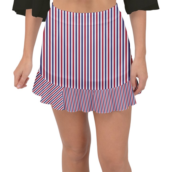 USA Flag Red and Flag Blue Narrow Thin Stripes  Fishtail Mini Chiffon Skirt