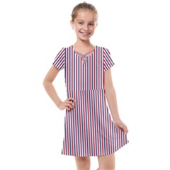 Usa Flag Red And Flag Blue Narrow Thin Stripes  Kids  Cross Web Dress by PodArtist