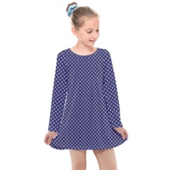 Usa Flag White Stars On Flag Blue Kids  Long Sleeve Dress by PodArtist