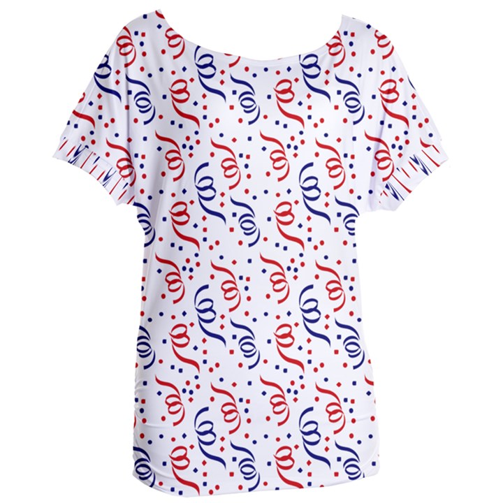 Red White and Blue USA/UK/France Colored Party Streamers Women s Oversized Tee