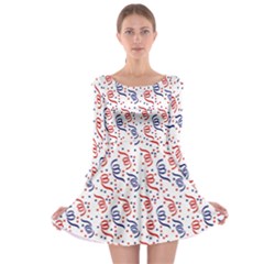 Red White And Blue Usa/uk/france Colored Party Streamers Long Sleeve Skater Dress by PodArtist