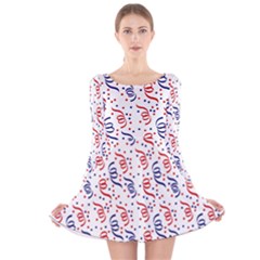 Red White And Blue Usa/uk/france Colored Party Streamers Long Sleeve Velvet Skater Dress by PodArtist