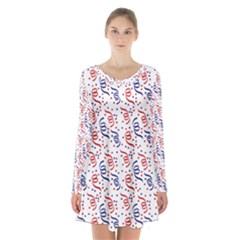 Red White And Blue Usa/uk/france Colored Party Streamers Long Sleeve Velvet V-neck Dress by PodArtist