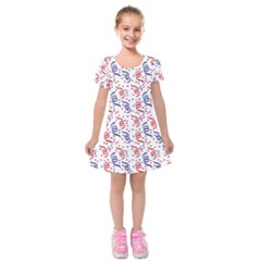 Red White And Blue Usa/uk/france Colored Party Streamers Kids  Short Sleeve Velvet Dress by PodArtist