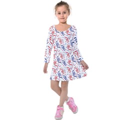 Red White And Blue Usa/uk/france Colored Party Streamers Kids  Long Sleeve Velvet Dress by PodArtist