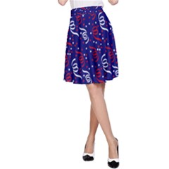 Red White And Blue Usa/uk/france Colored Party Streamers On Blue A-line Skirt by PodArtist