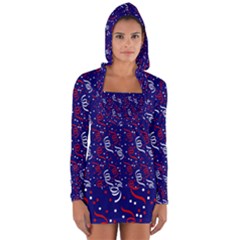 Red White And Blue Usa/uk/france Colored Party Streamers On Blue Long Sleeve Hooded T-shirt by PodArtist