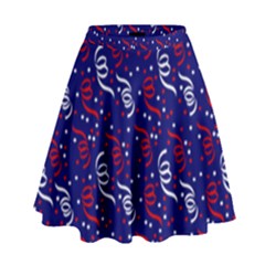 Red White And Blue Usa/uk/france Colored Party Streamers On Blue High Waist Skirt by PodArtist