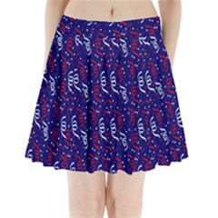 Red White And Blue Usa/uk/france Colored Party Streamers On Blue Pleated Mini Skirt by PodArtist