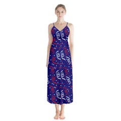 Red White And Blue Usa/uk/france Colored Party Streamers On Blue Button Up Chiffon Maxi Dress by PodArtist